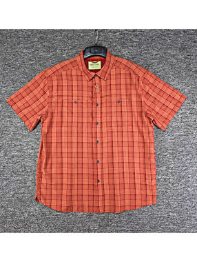 Lake & Trail Men's L Orange Plaid Short Sleeve Button-Up Pockets